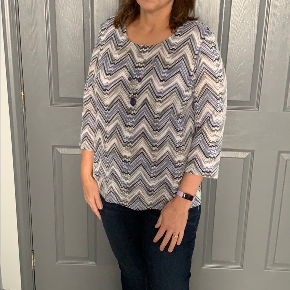 Alfred Dunner Chevron Blouse with Necklace